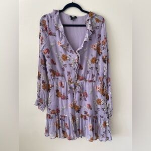 PAIGE 100% Silk Purple Floral Flowy Coquette Feminine Long Sleeve Dress Women L